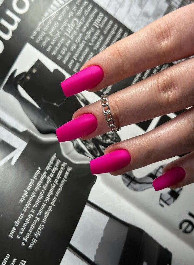 XCREANDO Matte Hot Pink Press On Nails Medium Long Square, Xcreando Medium Coffin Nails Acrylic Press ons Glue on Nails Long Length, Solid Color Fake Nail for Women, Natural Thick Artificial Nail Stick on - Image 3